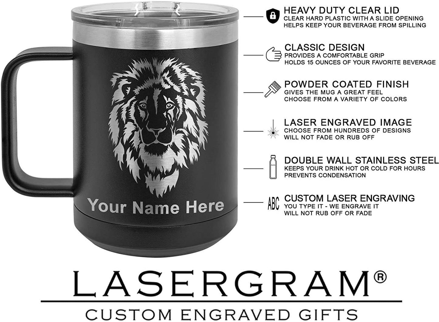 15oz Vacuum Insulated Coffee Mug, Grad Cap Personalized Engraving Included