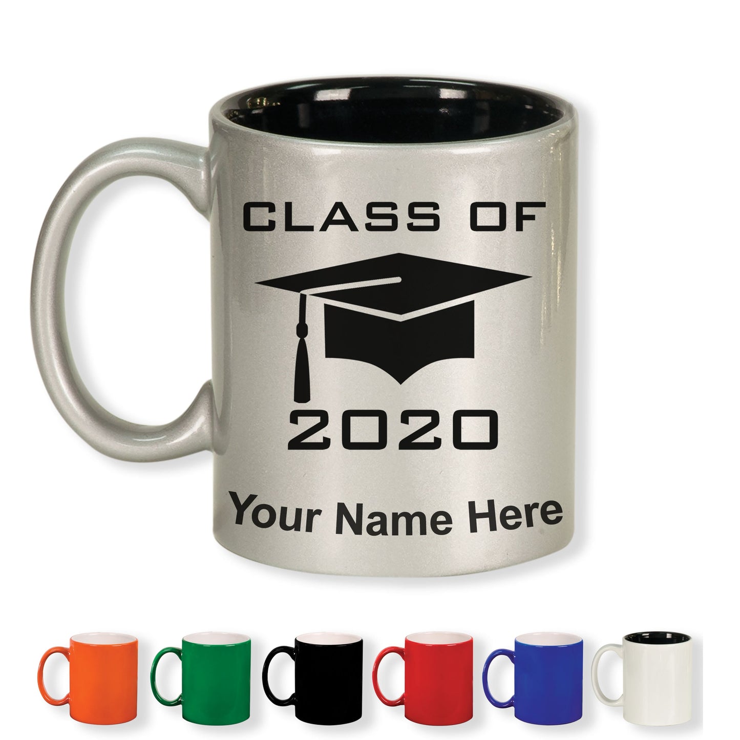 11oz Round Ceramic Coffee Mug, Grad Cap, Personalized Engraving Included