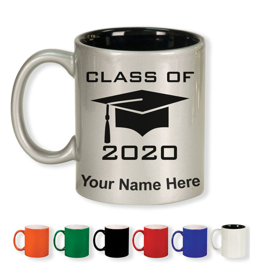 11oz Round Ceramic Coffee Mug, Grad Cap, Personalized Engraving Included