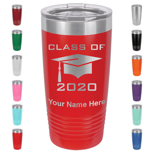 20oz Vacuum Insulated Tumbler Mug, Grad Cap Class of 2020, 2021, 2022, 2023 2024, 2025, Personalized Engraving Included