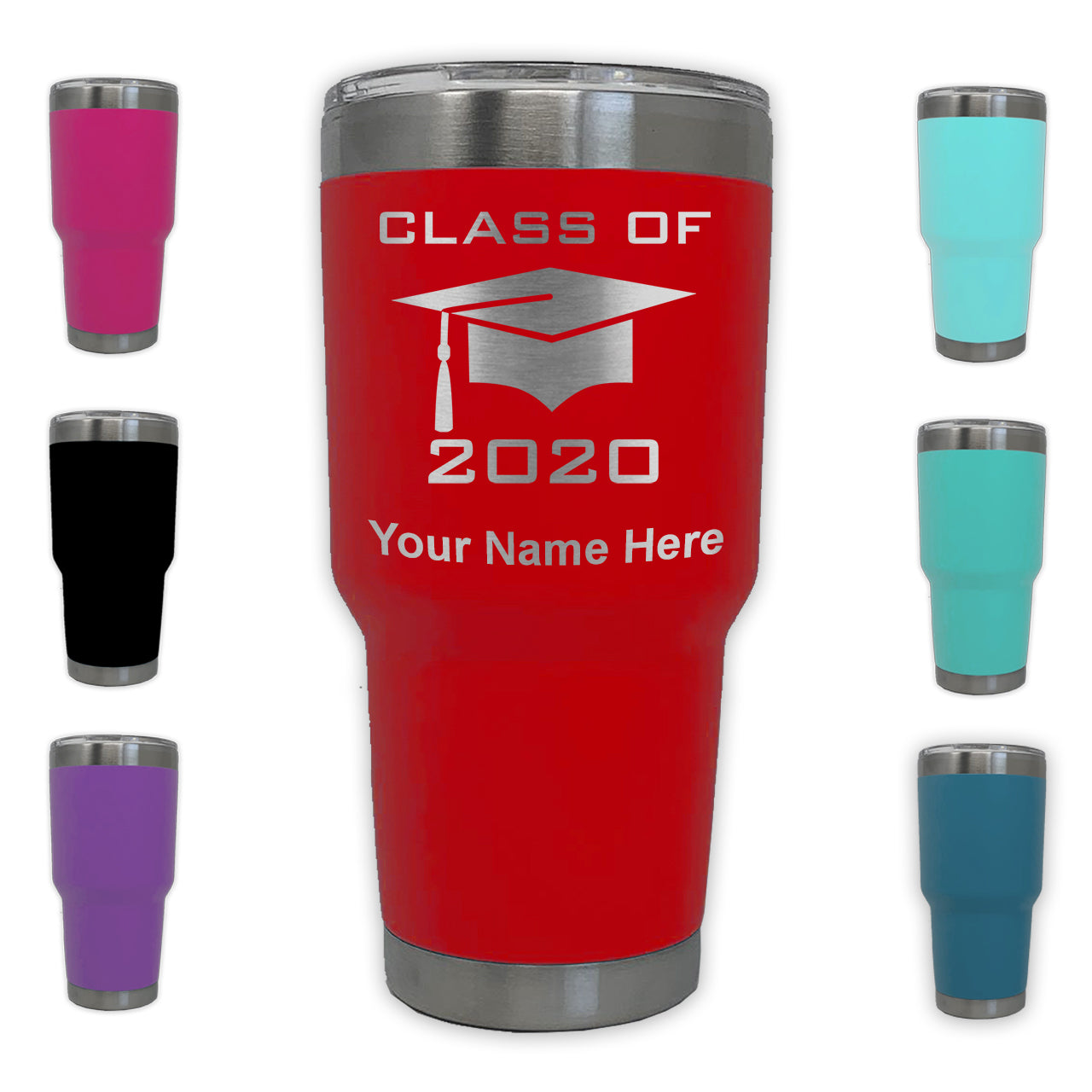 LaserGram 30oz Tumbler Mug, Grad Cap  Personalized Engraving Included