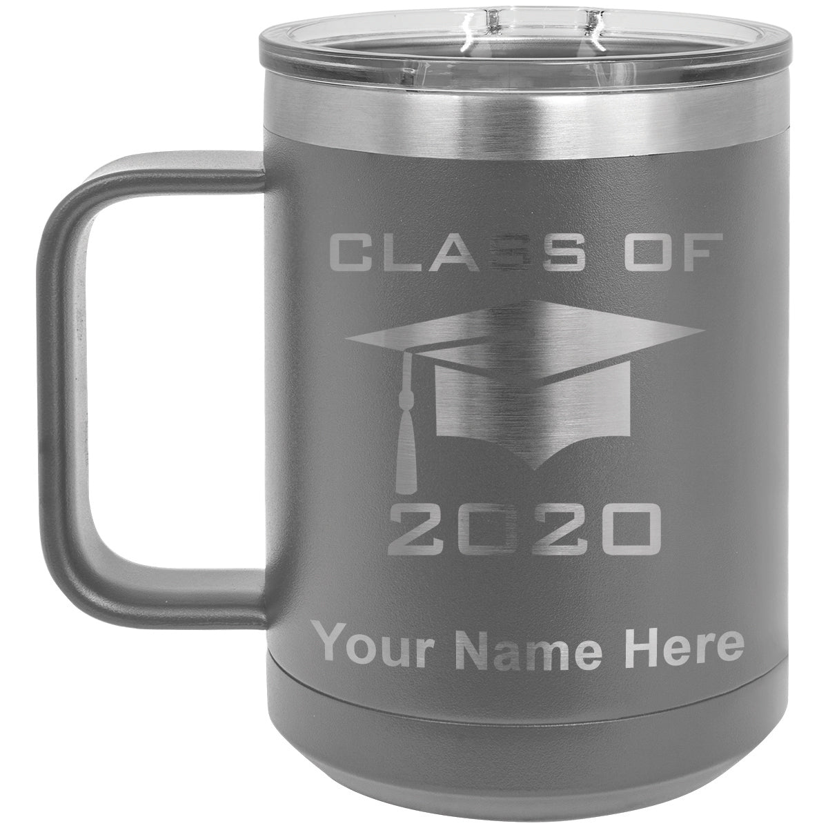 15oz Vacuum Insulated Coffee Mug, Grad Cap Personalized Engraving Included