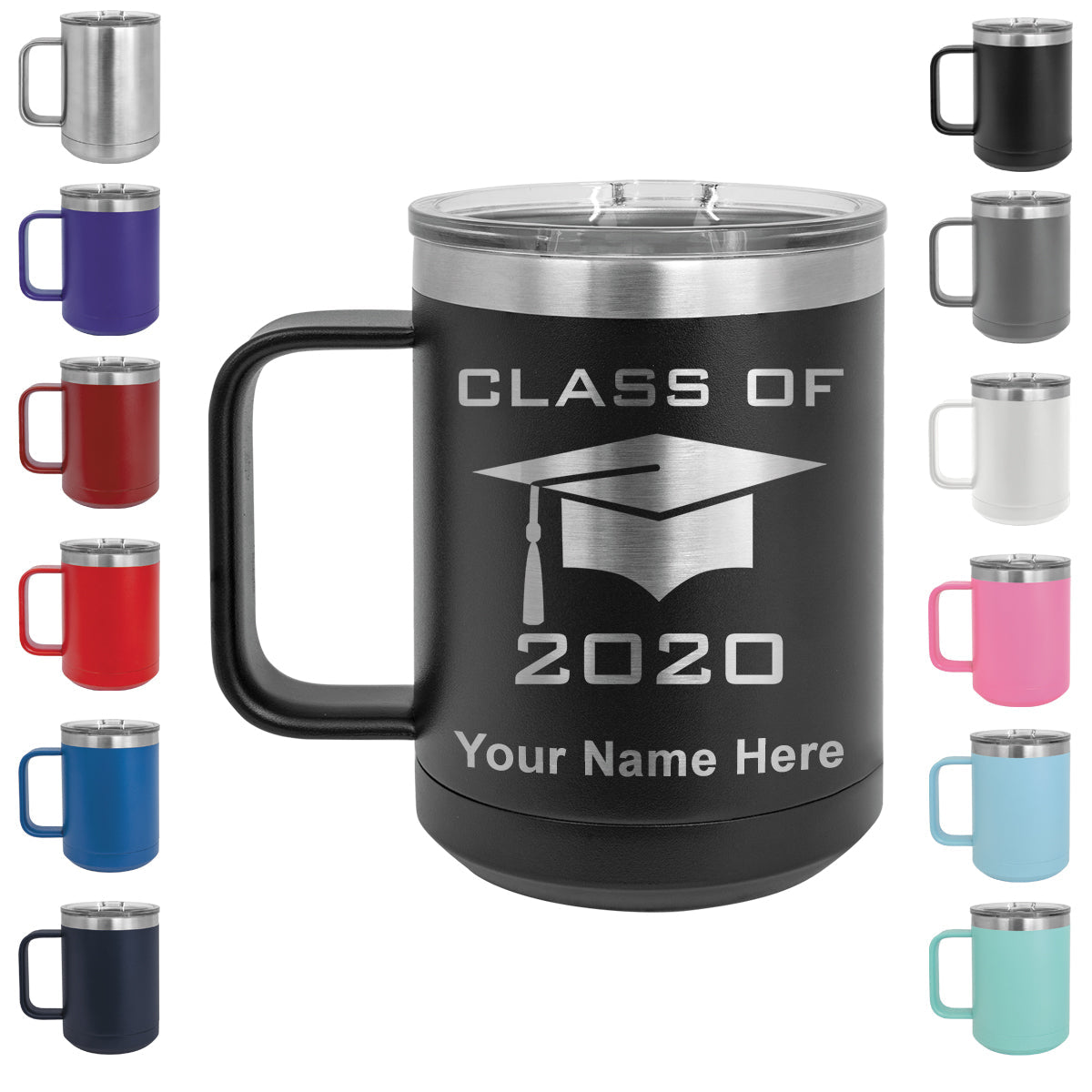 15oz Vacuum Insulated Coffee Mug, Grad Cap Personalized Engraving Included